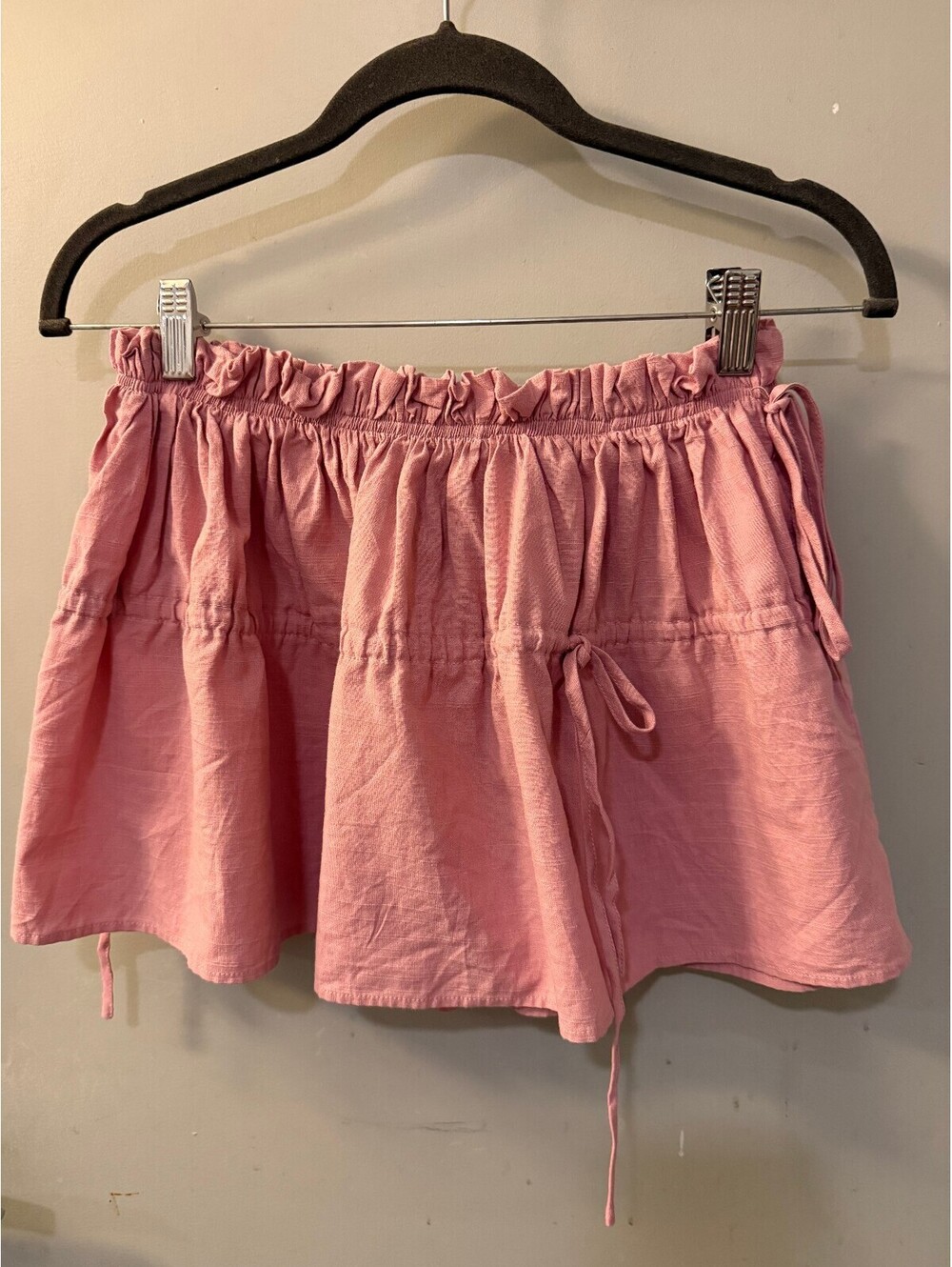 CIDER Pink Ruffle Waist Drawstring Mini Skirt XS Cotton Blend Y2K - Picture 2 of 5